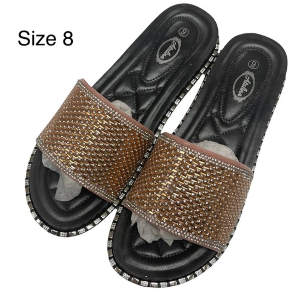 Atalina Bronze Sparkle Sequin Cushioned Slide Sandal DF9123 Womens Size 8 NEW